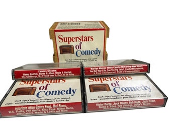 VTG Superstars of Comedy Set of 4 Cassette Audio Tapes in Wooden Case