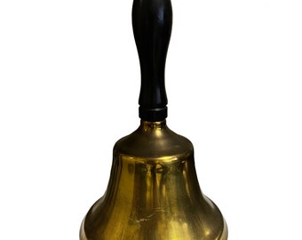 VTG Brass Teachers Large Hand Bell Desk School Brass Dinner Bell 10" Tall x 6" Wide