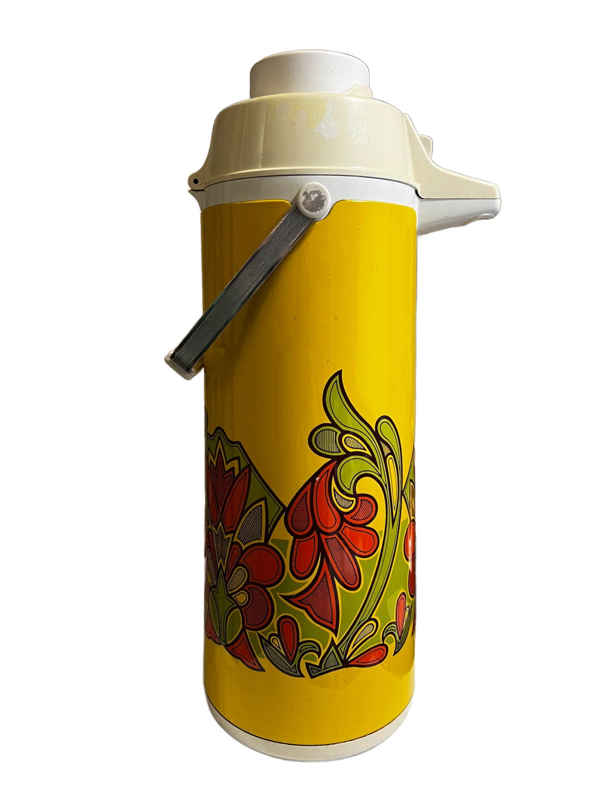 Vintage 1970s Retro Floral Patterned Pump Thermos by Everest