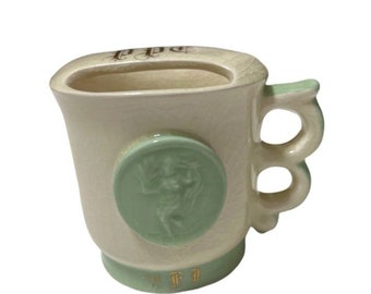 Vintage Cream/Green Handmade Mustache Cup