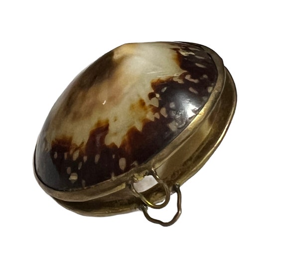 VTG Brown/Cream Abalone Seashell Hinged Locket Ne… - image 3