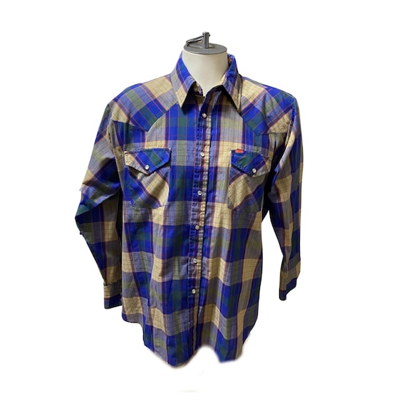 Vintage Ely Plains Blue Western Pearl Button Checked Shirt Etsy