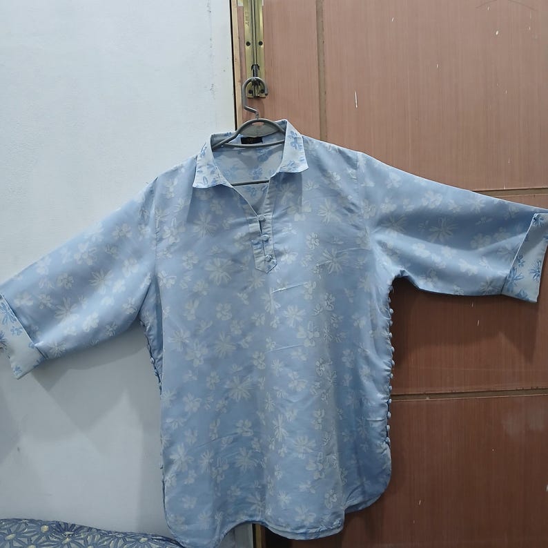Blue Floral Side Button Tunic Sewing Pattern, Shirt Collar, V Placket ...