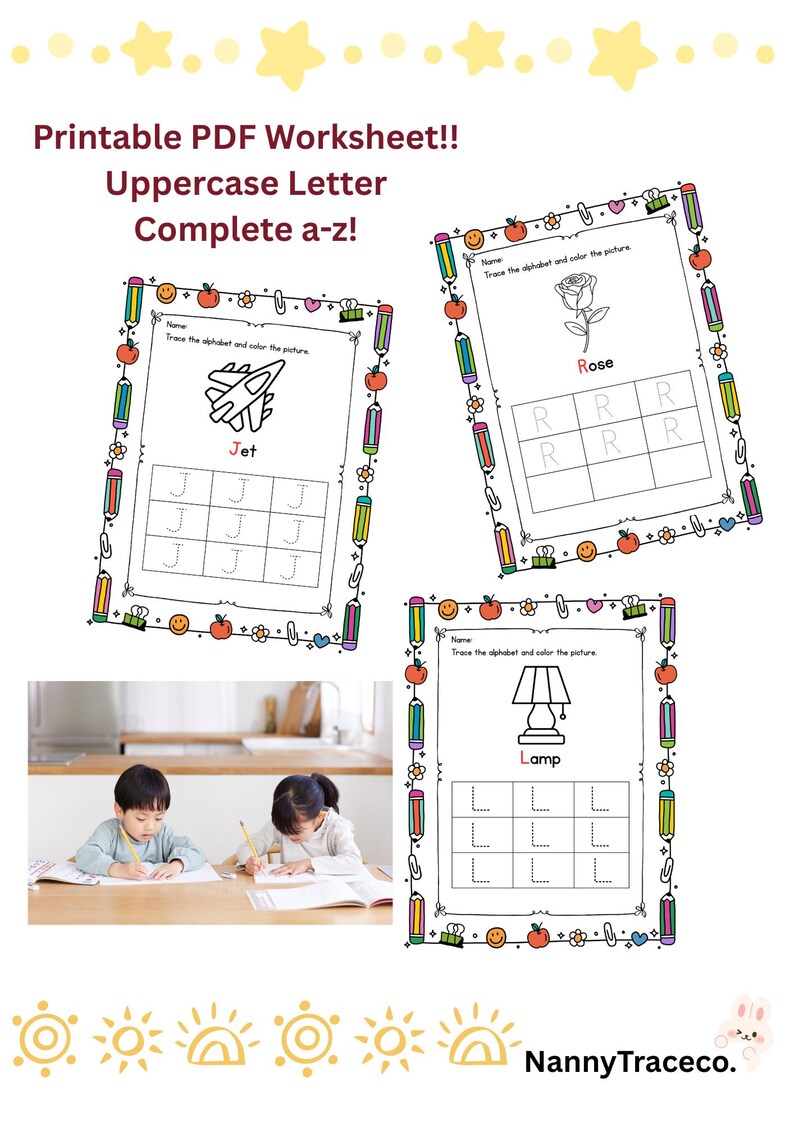 Jet Tracing Uppercase Letter Tracing Worksheets for Preschool | A-Z Alphabet ...