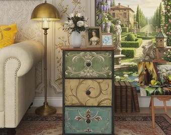 Narrow 3-Drawer Slim Dresser – Floral Space-Saving Storage Chest