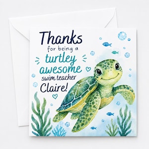 Personalised Turtle Swim Teacher Card | Watercolour Sea Turtle Thank You Gift