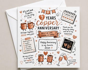 Copper Anniversary Card – 7th Wedding, Square Card with Envelope