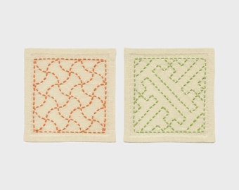 Naaiset traditionele Japanse sashiko-onderzetters – Olympus-borduurnaaiset voor beginners (crème)