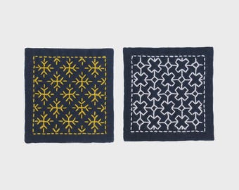 Traditionelle japanische Sashiko Untersetzer Nähset - Olympus Stickerei Nähset für Anfänger (Marineblau)