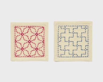 Traditionelle japanische Sashiko Untersetzer Nähset - Olympus Stickerei Nähset für Anfänger (cremefarben)