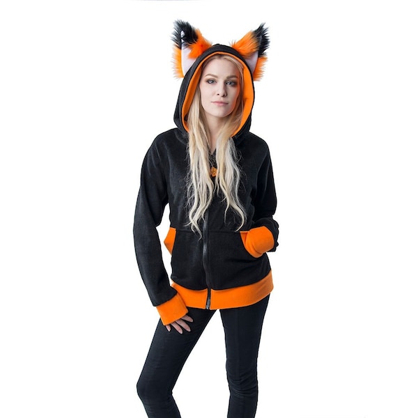 Pawstar Fox Yip Hoodie - Orange - Perfect for a partial fursuit, Halloween costume, cosplay or just for fun!