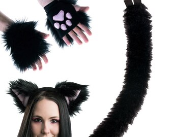 Pawstar Kitty Outfit - Classic Black - Halloween Costume - Ears, paws, tail