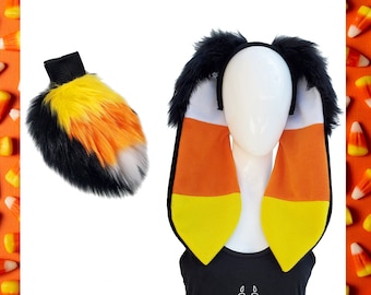 Pawstar Candy Bunny Ear & Tail Set - Halloween Edition - unisex long big rabbit hop hopps furry faux fur costume cosplay - 8562