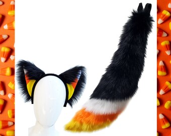 Pawstar Candy Fox Ear & Tail Set - Halloween Edition - unisex furry faux fur costume cosplay outfit - Made in the USA - 8561