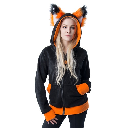 Fox Collection Black & Orange Hoody **ALL SIZES** Same Day Dispatch 