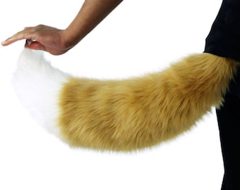 PAWSTAR Big Fox Furry Fox Tail - 30in Costume kitsune wolf anime cosplay Plush Tan Butterscotch Brown teal rave faux fur black white 3501