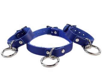 Pawstar O-Ring Collar & Cuff Combo - REAL Top Grain Leather Choker Wrist Set White Black Pink Purple Red Blue Orange Yellow Teal Gray 5646