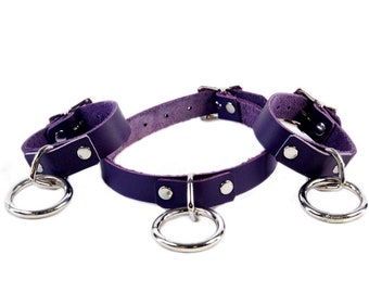 Pawstar O-Ring Collar & Cuff Combo - REAL Top Grain Leather Choker Wrist Set White Black Pink Purple Red Blue Orange Yellow Teal Gray 5646