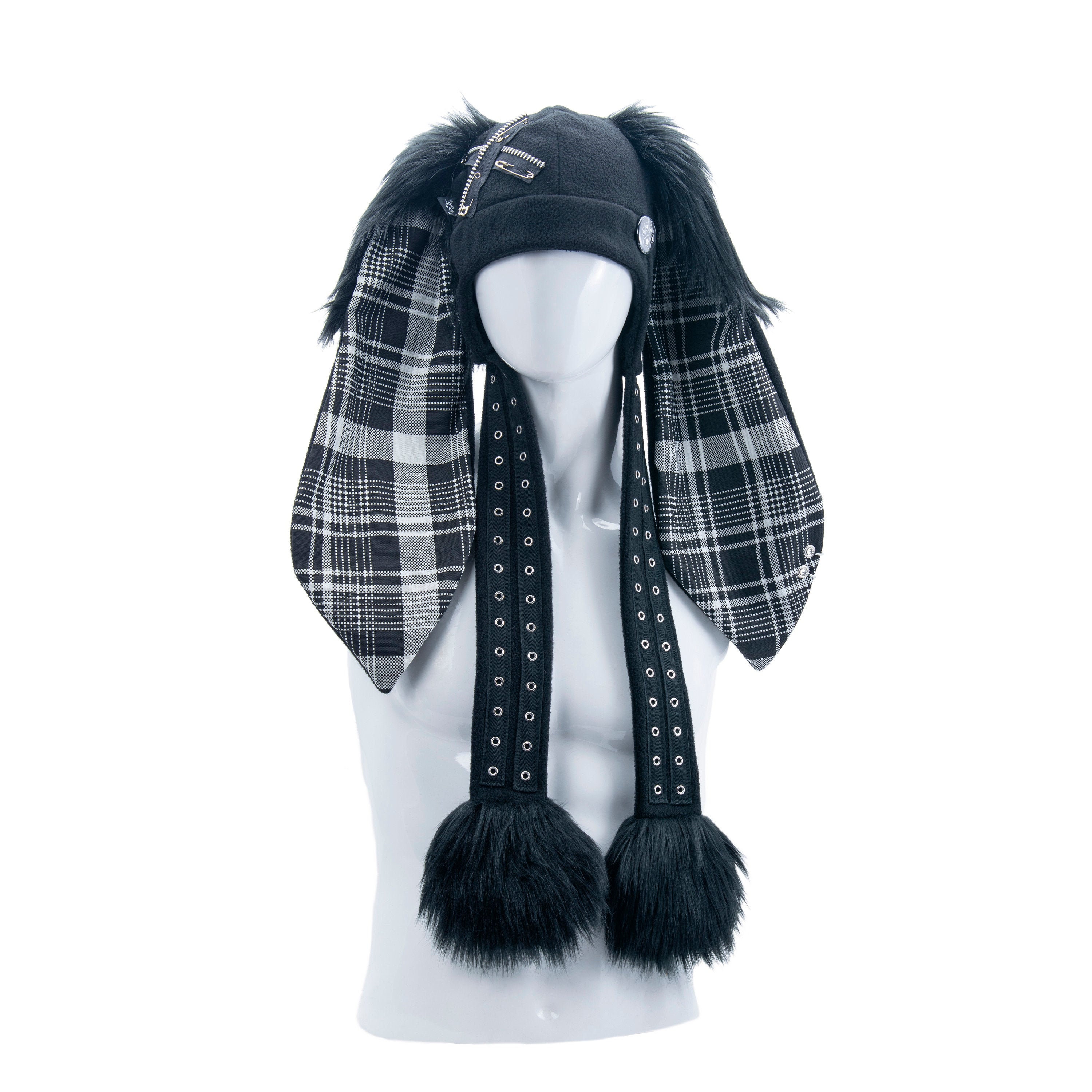 Goth Lolita Fashion Plaid Black Purple 1546 PU PAWSTAR Pirate Bunny Hat
