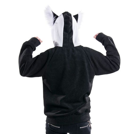 Pawstar Husky Hoodie Unisex Jacket Malamute Siberian Arctic Wolf Furry Fox Puppy Dog Coat Fleece Mens Womens Adult Black White Ears 6155