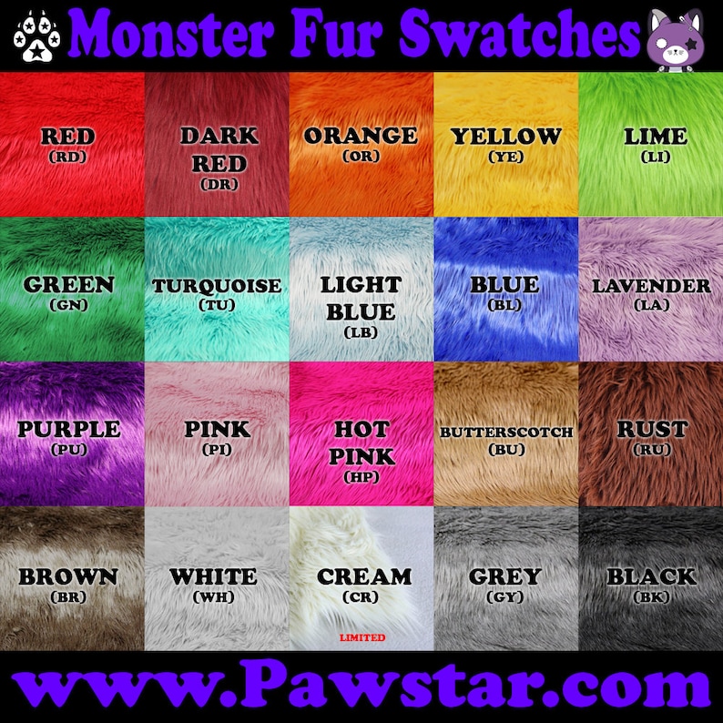 Pawstar Pony Puff Leg warmers Short Foot Paw Furry Faux Fur Fluffies Teal Blue white pink purple black Brown Gray Red Orange Yellow 2590