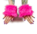Pawstar Fluffy Wrist CUFFS - Furry Hand Glove warmers Fluffies hot pink Teal Blue white pink purple black Brown Gray Red Orange Yellow 3151