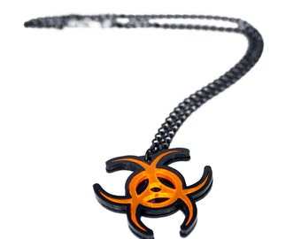 Pawstar Biohazard Bit Necklace - goth cyber punk Laser Cut Acrylic cybergoth pendant  9005