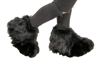 Pawstar Fluffy Paw Foot Covers - Black & Rust options 3160