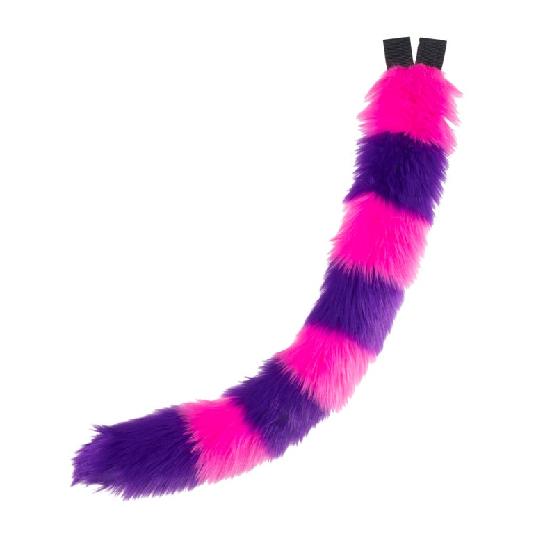 Pawstar Cheshire Cat Tail - Furry Plush Kitty Stripey Striped Stripe Furry Costume Cyber Cat Pink Purple Turquoise Blue teal Gray 3561 