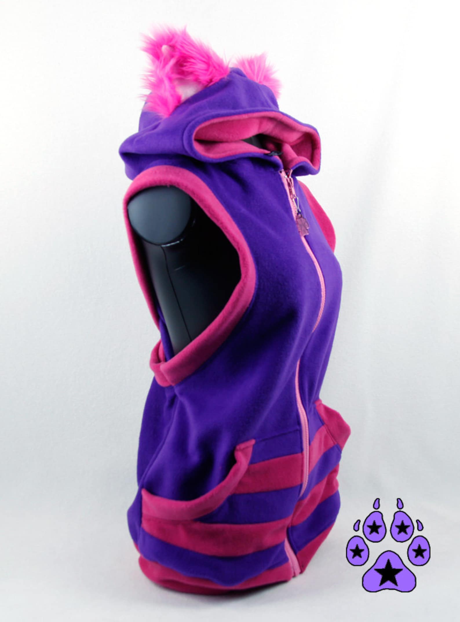Pawstar Sleeveless Cheshire CAT Hoodie Furry Vest Cat Etsy