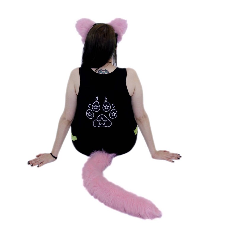 PAWSTAR Fluffy Mew Ears & Tail Set - Furry Kitty Cat costume cosplay combo in plush faux fur 4000 