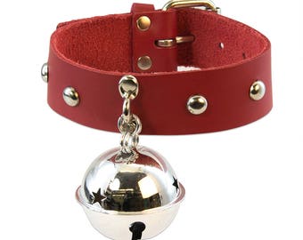 Pawstar BIG Kitty Bell Collar - top grain latigo leather for costume cosplay halloween fashion cat girl kitten jingle bell 5053