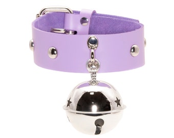 Pawstar BIG Kitty Bell Collar - top grain latigo leather for costume cosplay halloween fashion cat girl kitten jingle bell 5053