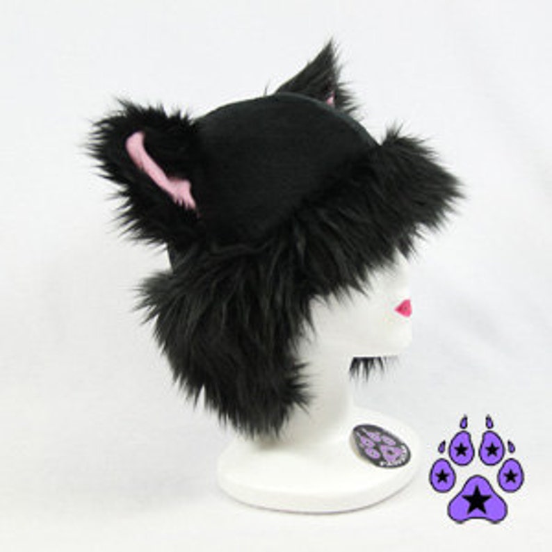 Pawstar Furry Aviator Cat Ears Hat Warm N Mew Black Warm Etsy