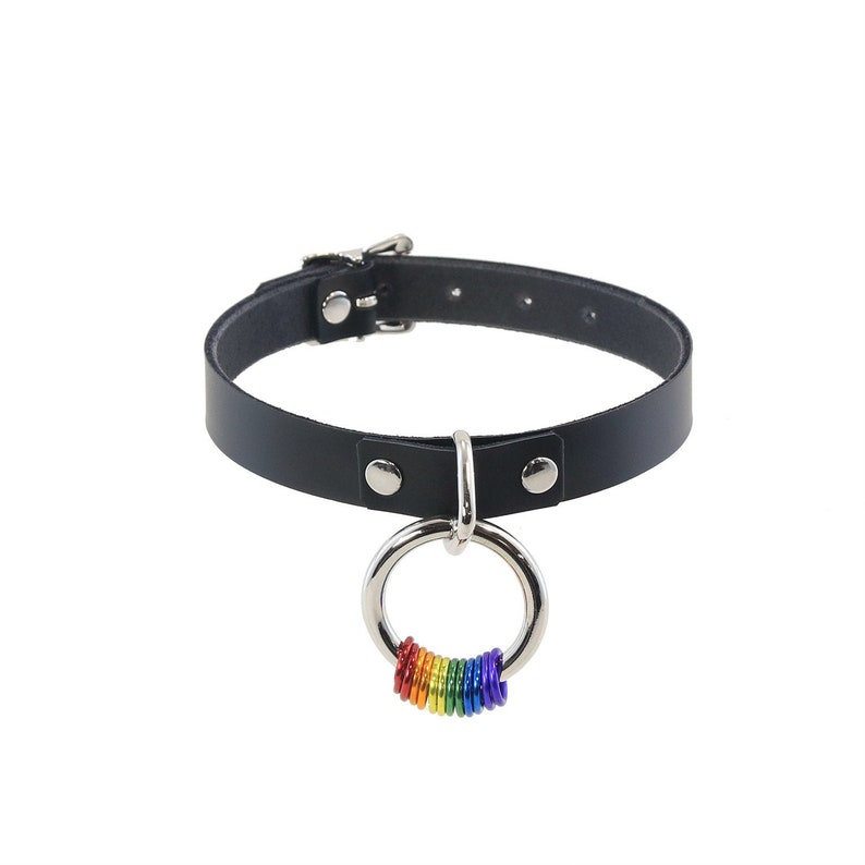 Pawstar PRIDE RING COLLAR - Top Grain Real Leather - Rainbow Gay Pan Trans Bear Bi Ace Queer 5038 