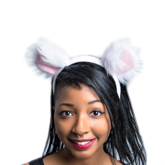 Girls Grey and Pink Mouse Ears on Head band.
