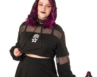 S.I. Spiked Crop Hoodie [DSFusion by Pawstar] Handmade CyberPunk CyberGoth Rave Festival Clothing and Accessories