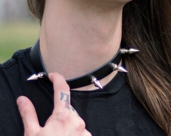 Pawstar Just Spikes Collar - Leather goth punk Choker 5002