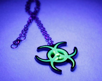 Pawstar Biohazard Bit Necklace - UV reactive cybergoth Laser Cut Acrylic cybergoth pendant  9005