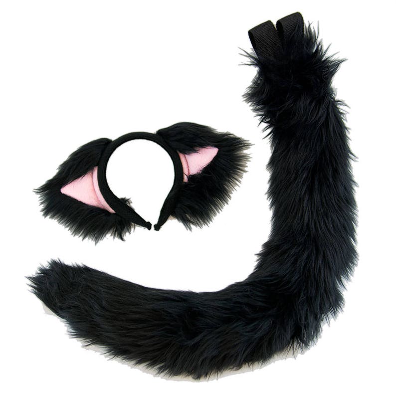 PAWSTAR BASIC Fluffy Mew Ears & Tail Set - Choose your inner ear color - furry faux fur unisex kitty kitten cat costume cosplay 4029 