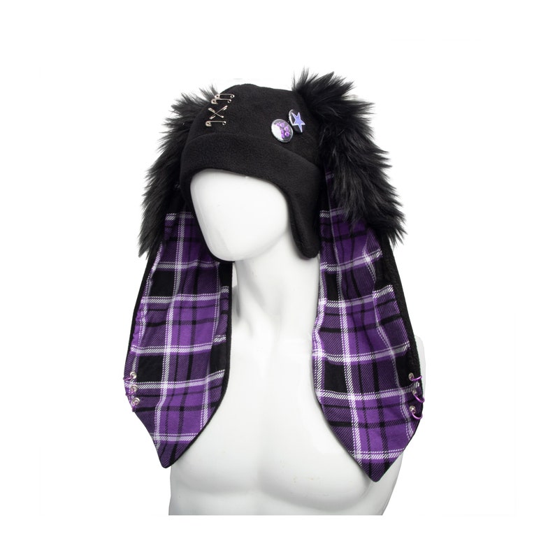 Pawstar Pin Punx MEGA Bunny Hat - furry fleece goth rabbit beanie with large flompy ears - 1862 