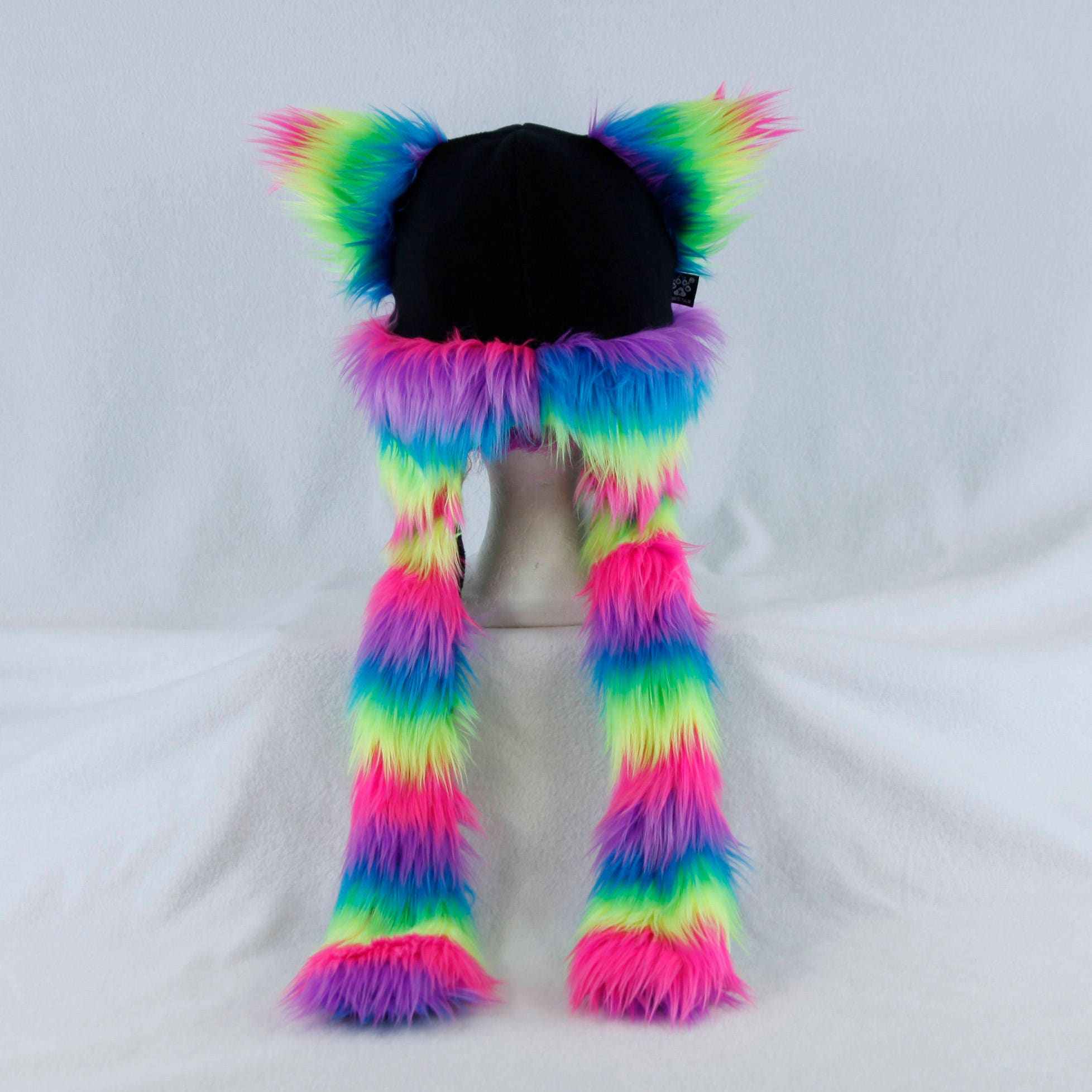 Pawstar NEON RAINBOW Furry Cat Hat Fur Kitty rave bright Hat Etsy