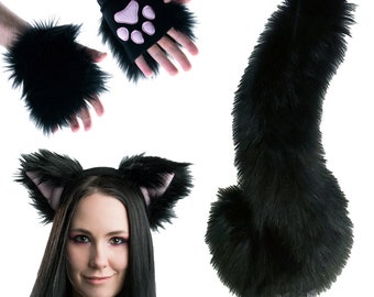 Pawstar Kitty Curl Outfit - White or Black Theme - Halloween Costume - Ears, paws, tail