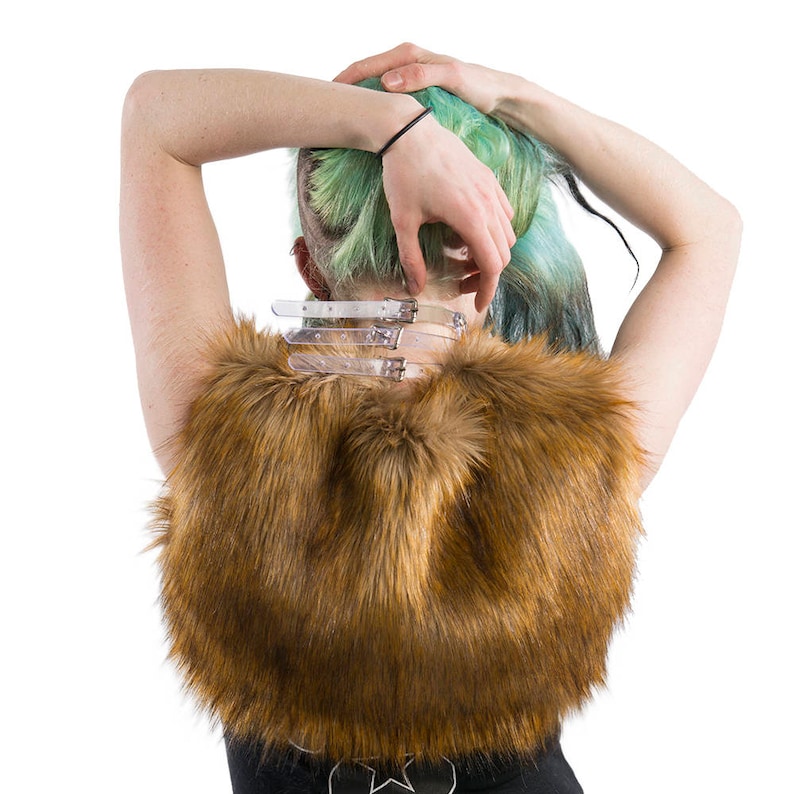 Furry Fluffy Unisex Realistic Sleeveless Shrug Brown Rust Tan Lilac Purple Frosty Blue Arctic Pastel White 6255 Pawstar Fox Faux Fur Vest
