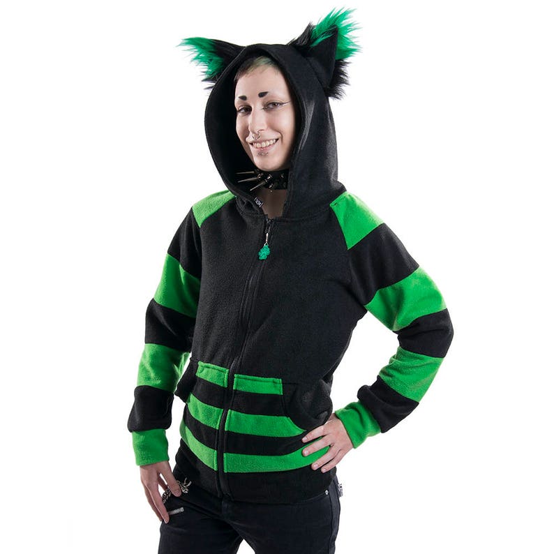 Pawstar STRIPEY Fox Yip HOODIE Fleece Jacket Furry Animal Ears Custom Sweater Cosplay Ears Costume Halloween Kitsune Raccoon Wolf 6130