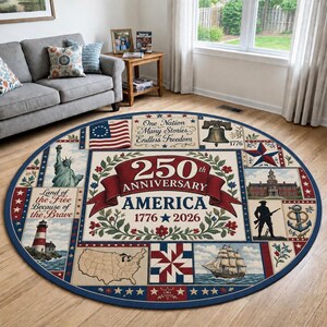 Tapis rond en mousse 250 anniversaire de l'Amérique, tapis imprimé patchwork patriotique, décoration USA Freedom