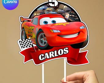 Lightning McQueen Cake Topper, Personalized Cars Logo Cake Toppers, Birthday Party Centerpiece, Mater Racing Theme Birthday Digital Download