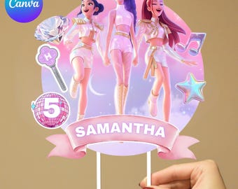 Kpop Demon Hunters Cake Topper, Huntrix Party Decoration, Editable Kpop Theme Topper, Kpop Cake Topper, Printable Girl Party Cake Decoration