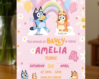 Blue Dog Birthday Invitation, Dog Themed Birthday Invite, Editable Cartoon Birthday Party Invite, Canva Printables, Instant Digital Download