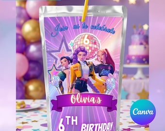 KPop Demon Hunters Juice Pouch Label, Caprisun Juice Label, Editable Kpop Caprisun Template, Kpop Huntrix Party Printable, KPop Party Label